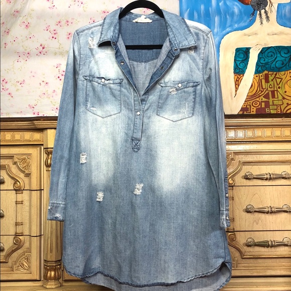 distressed denim shirt dress